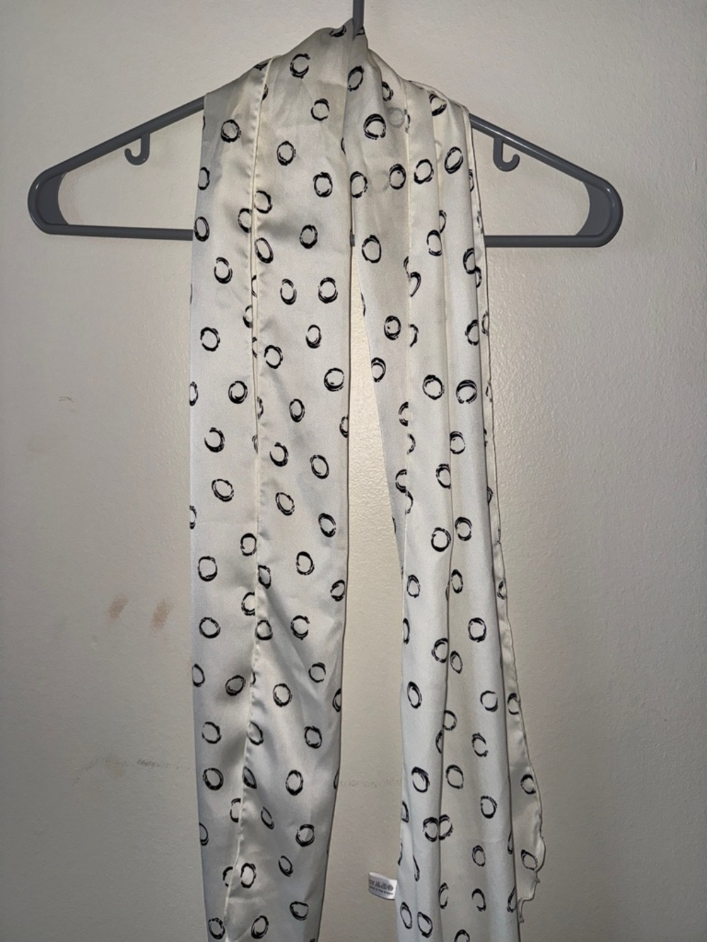 Silky White Circle-Print Scarf